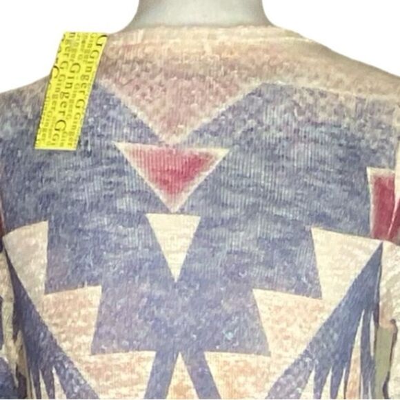 Ginger G Wm’s Sz Lrg Multicolor Lightweight Knitted Aztec Hi Lo Sweater Shirt - Picture 3 of 5